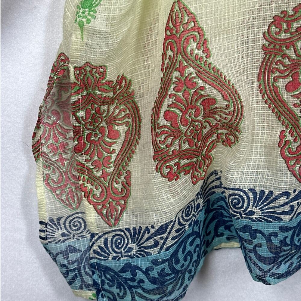 Rara Avis by Iris Apfel Printed Kurta Tunic Top Blouse Semi Sheer Tassels Sz 16 - Picture 11 of 14